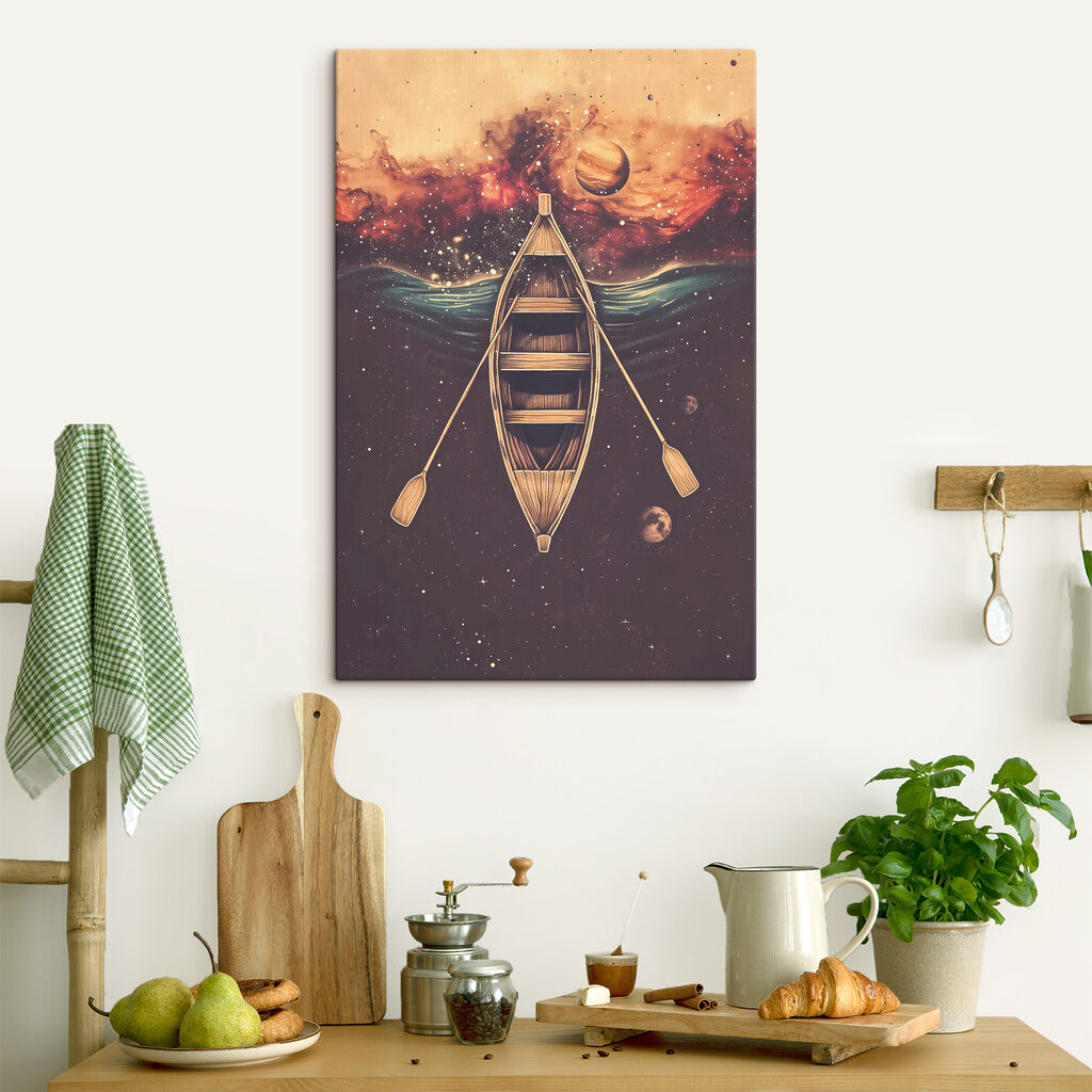 A boat with paddles in the water