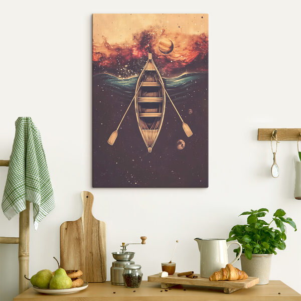 A boat with paddles in the water
