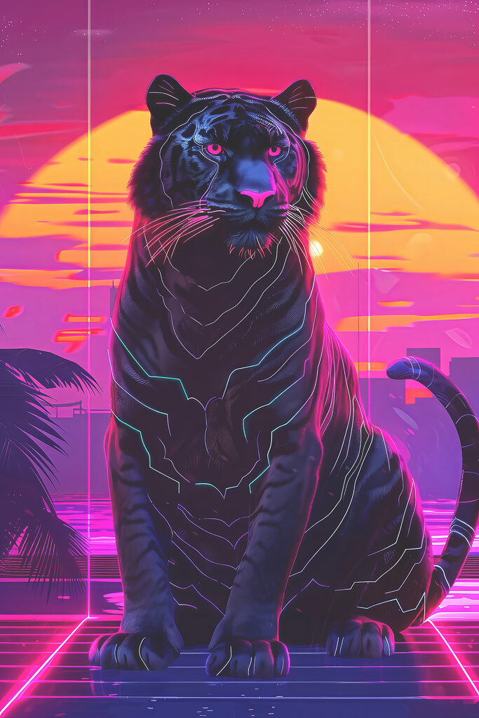 A black tiger with neon lights A black tiger with neon lights