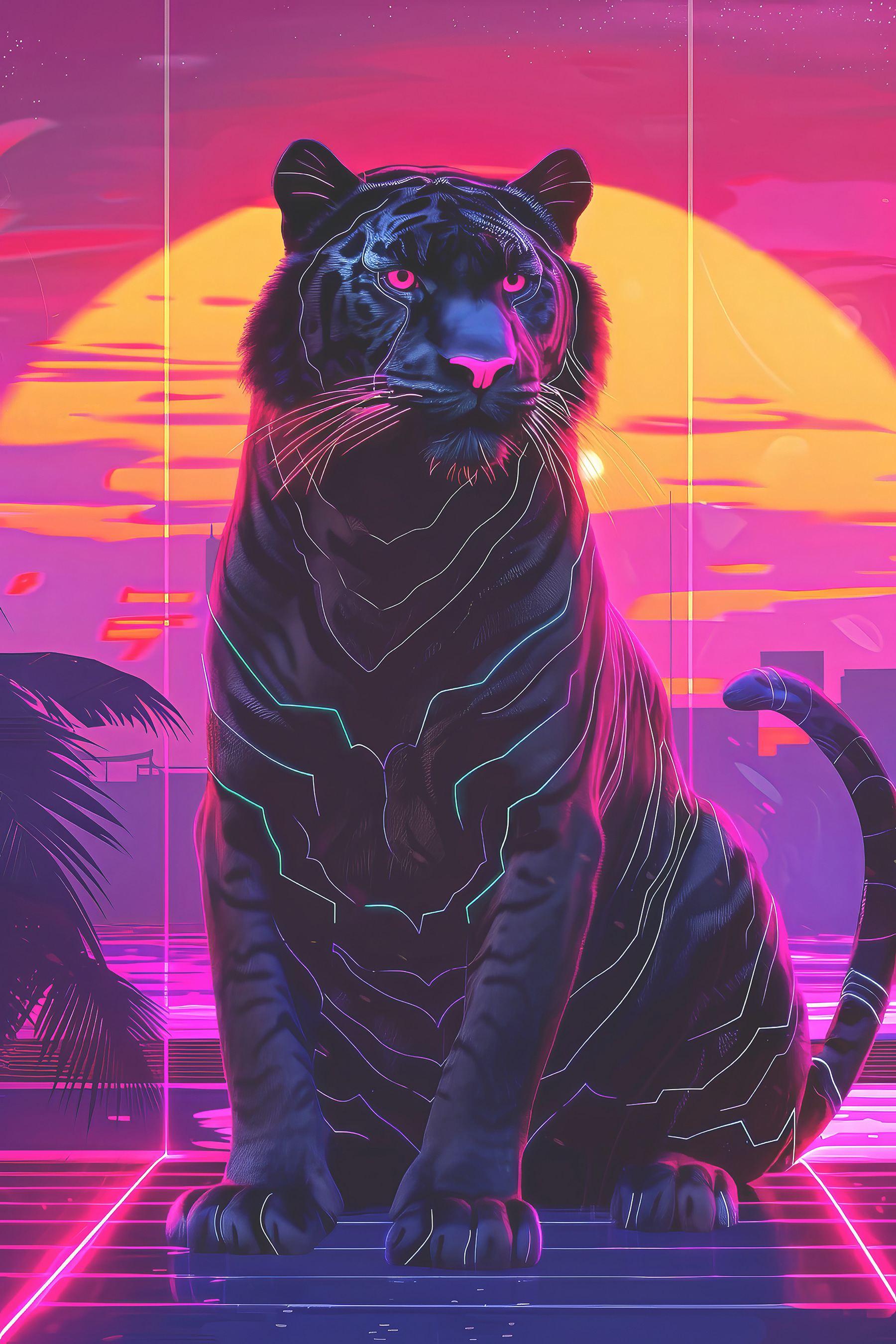 A black tiger with neon lights A black tiger with neon lights