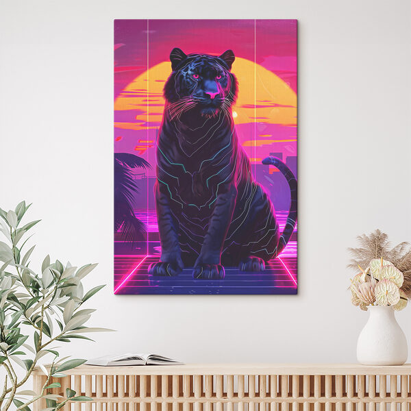 Cuadros Un tigre negro con luces de neón (SKU: s38745) Cuadros Cuadros Un tigre negro con luces de neón (SKU: s38745)