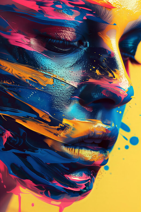 A close up of a woman's face with paint on her face