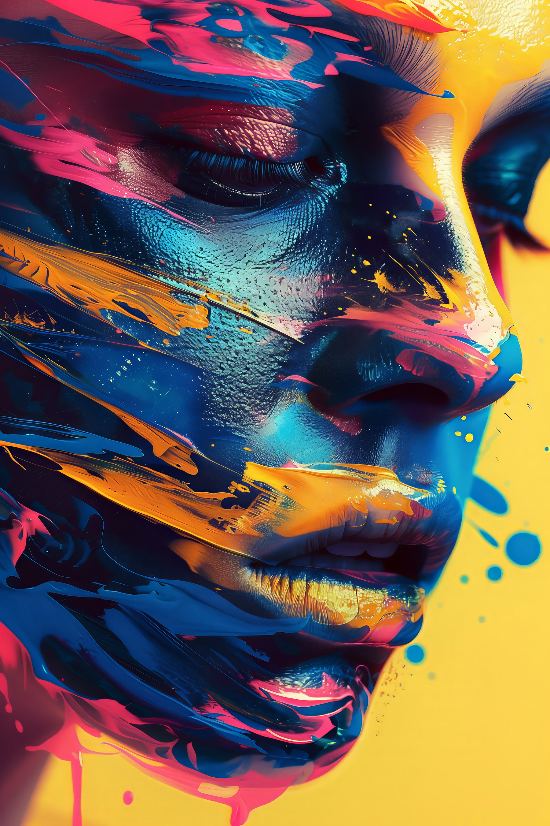 A close up of a woman's face with paint on her face