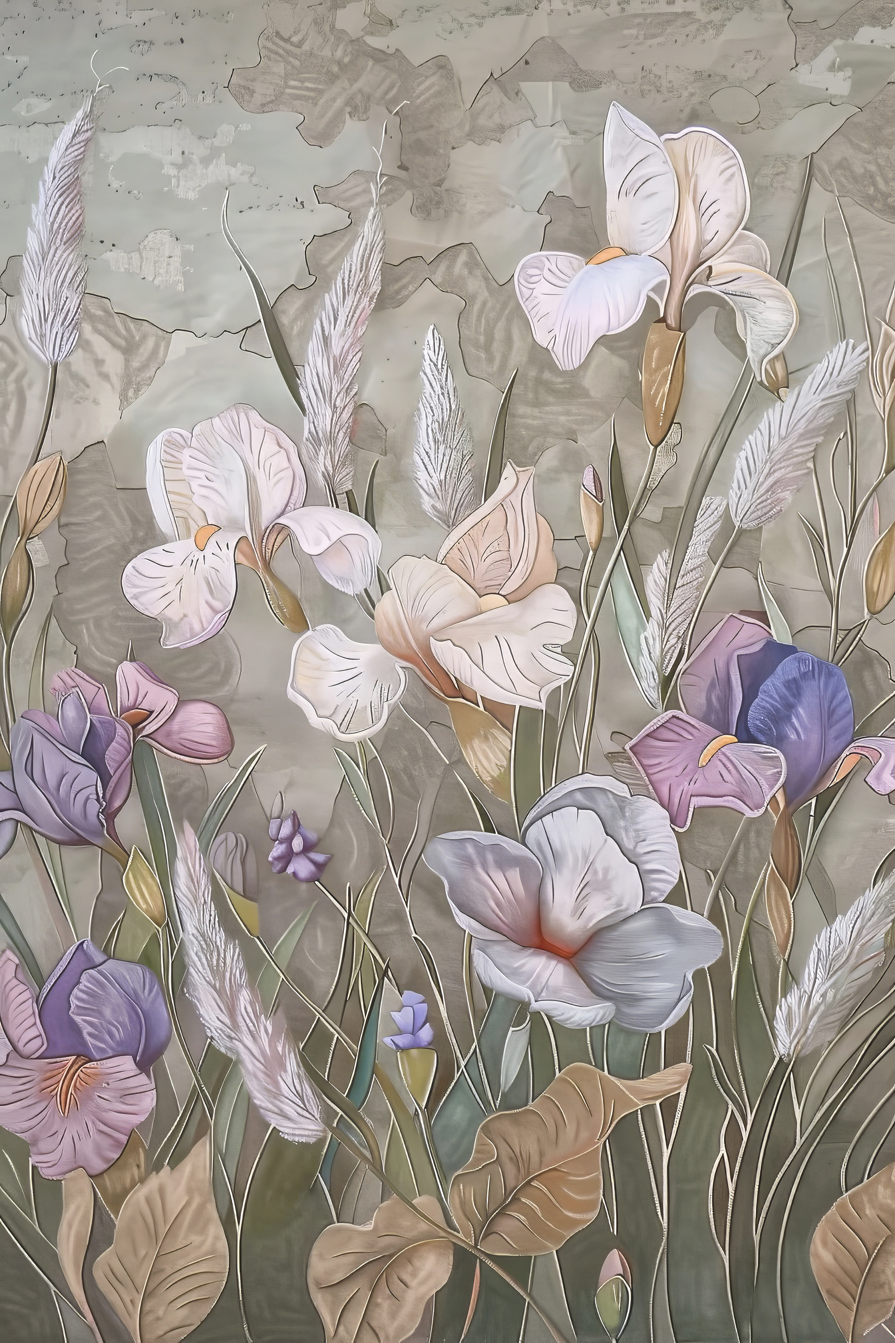 A painting of flowers and grass