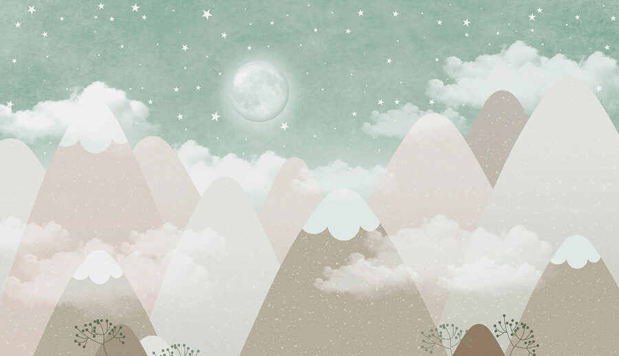 Una luna sobre montañas y nubes