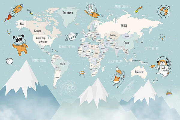 Un mapa del mundo con montañas y nubes Un mapa del mundo con montañas y nubes