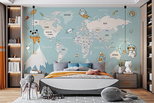Un mapa del mundo con montañas y nubes Un mapa del mundo con montañas y nubes