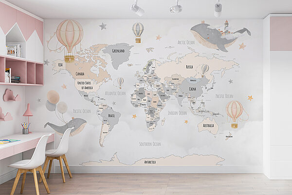Un mapa del mundo con globos aerostáticos Un mapa del mundo con globos aerostáticos