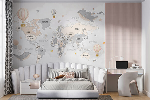 Un mapa del mundo con globos aerostáticos Un mapa del mundo con globos aerostáticos
