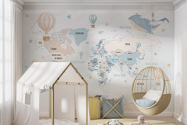 Un mapa del mundo con globos aerostáticos Un mapa del mundo con globos aerostáticos