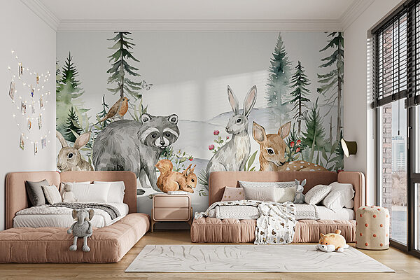 Un grupo de animales en un bosque Un grupo de animales en un bosque