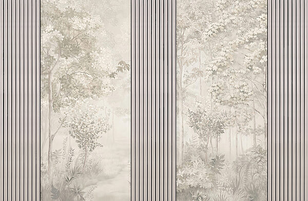 A wallpaper with trees and flowers