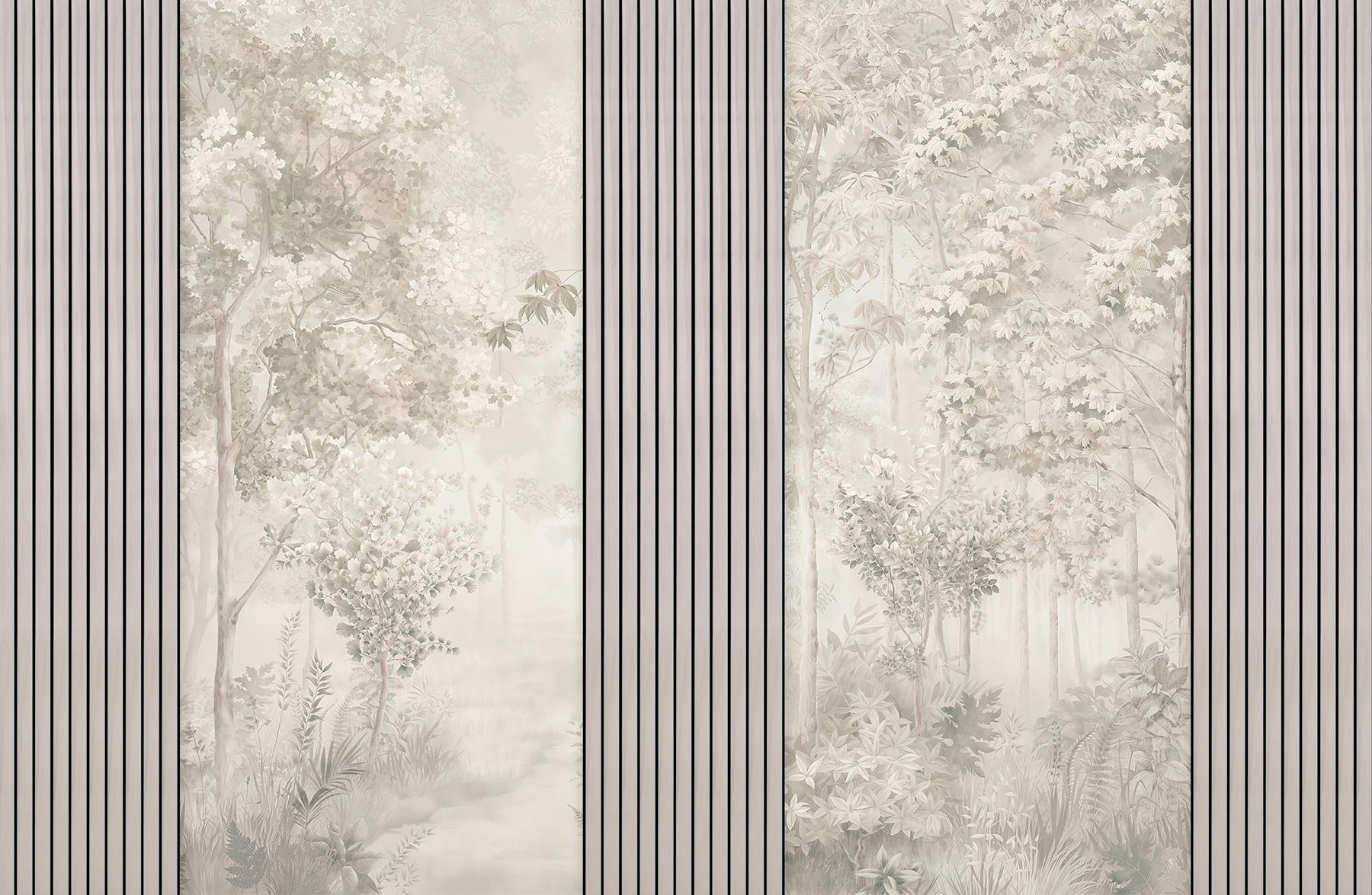 A wallpaper with trees and flowers
