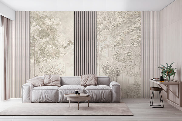 A wallpaper with trees and flowers