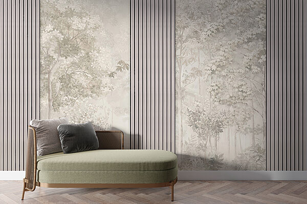 A wallpaper with trees and flowers