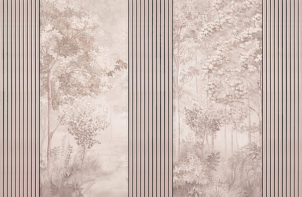 Un papel pintado con árboles y flores Un papel pintado con árboles y flores