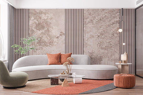 Un papel pintado con árboles y flores Un papel pintado con árboles y flores