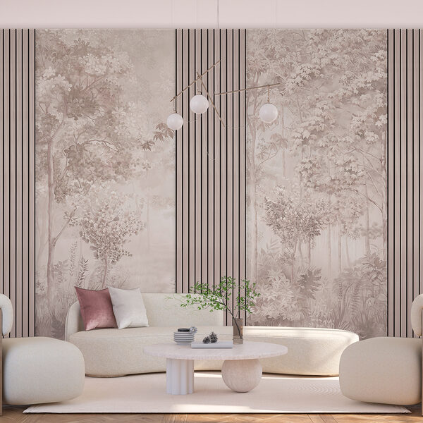 Un papel pintado con árboles y flores Un papel pintado con árboles y flores