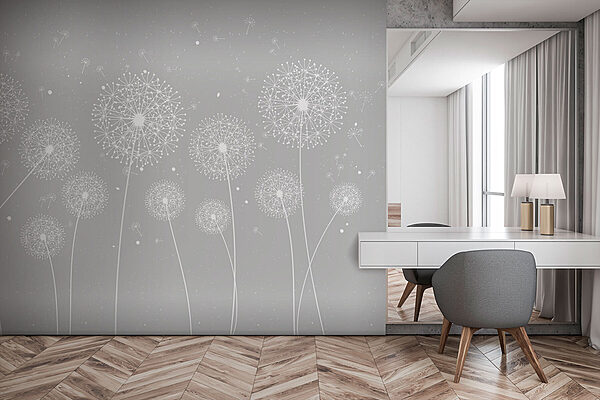 A white dandelions on a grey background