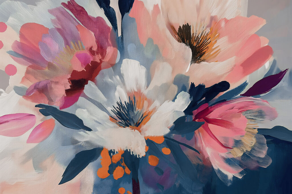 Una pintura de flores sobre tela Una pintura de flores sobre tela