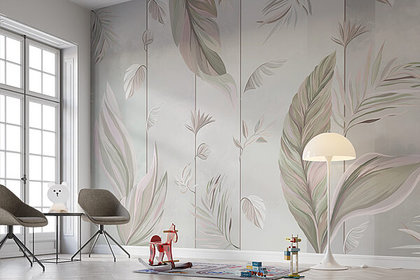 A wallpaper with leaves and lines