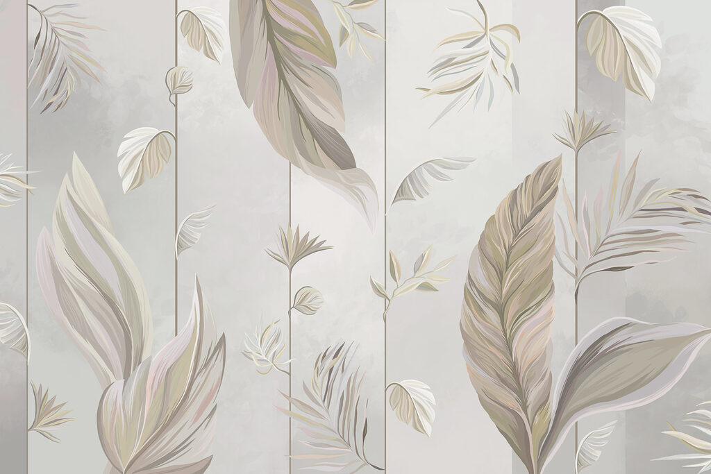 Un papel pintado con hojas y flores Un papel pintado con hojas y flores