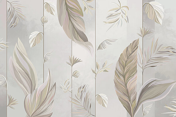 Un papel pintado con hojas y flores Un papel pintado con hojas y flores