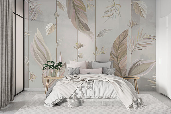 Un papel pintado con hojas y flores Un papel pintado con hojas y flores