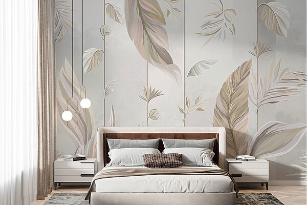 Un papel pintado con hojas y flores Un papel pintado con hojas y flores