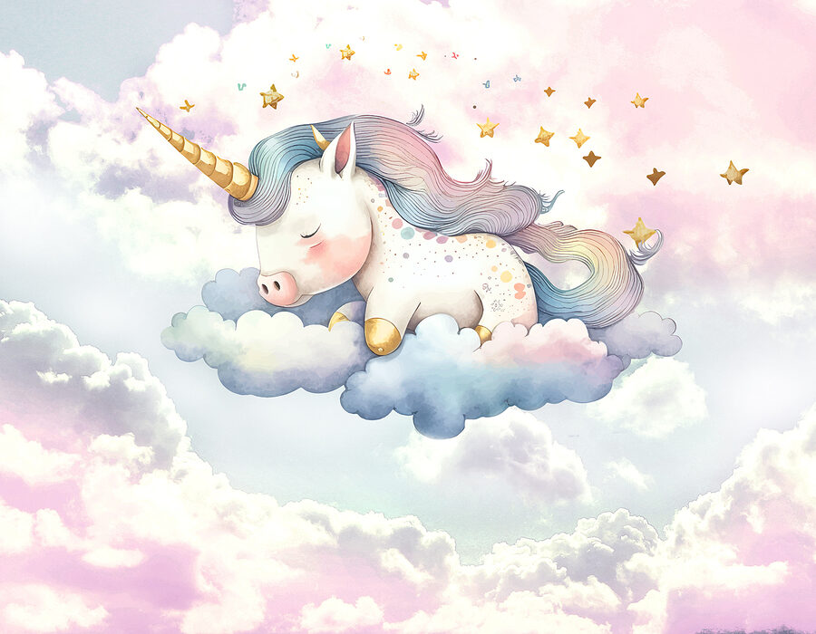 Un unicornio durmiendo en las nubes