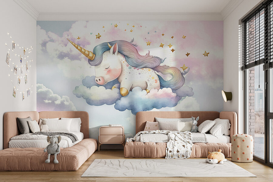 Un unicornio durmiendo en las nubes
