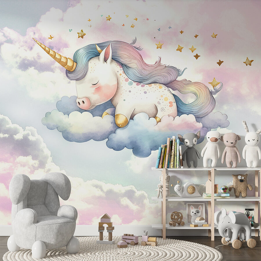 Un unicornio durmiendo en las nubes