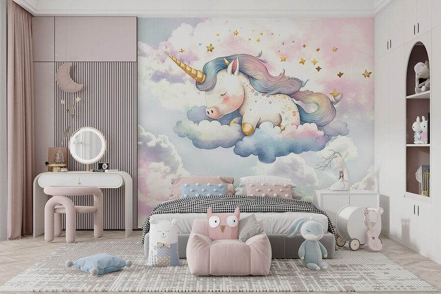 Un unicornio durmiendo en las nubes