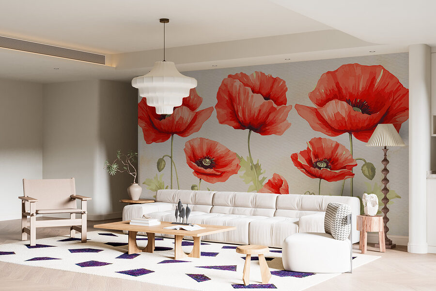 Un grupo de flores rojas