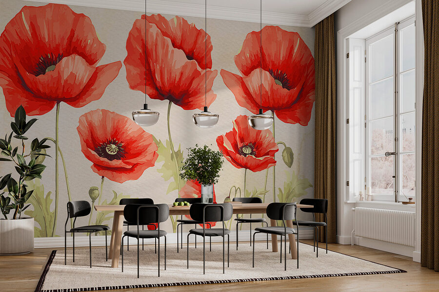 Un grupo de flores rojas