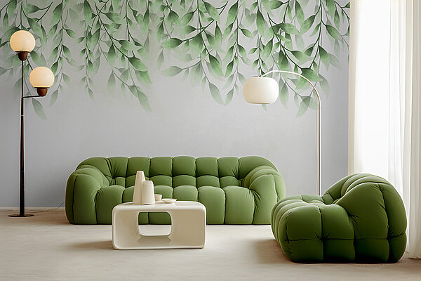 Fotomurales Fotomurales Hojas verdes sobre fondo blanco (SKU: w00772)