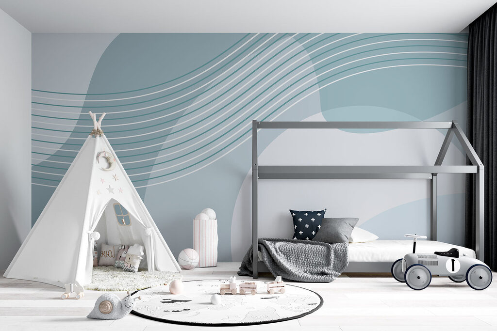 A blue and white background with white lines