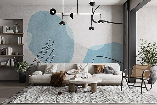 A blue and white abstract art