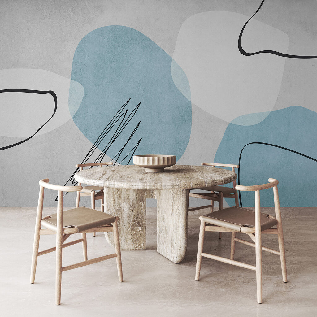A blue and white abstract art