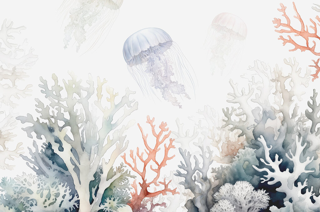 Un grupo de medusas y corales Un grupo de medusas y corales