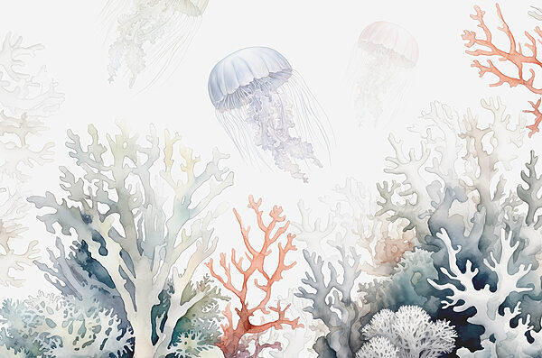 Un grupo de medusas y corales Un grupo de medusas y corales