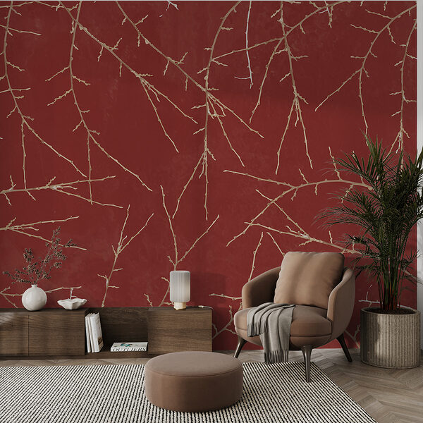 Fotomurales Fotomurales Un fondo rojo con ramas (SKU: w00692v3)