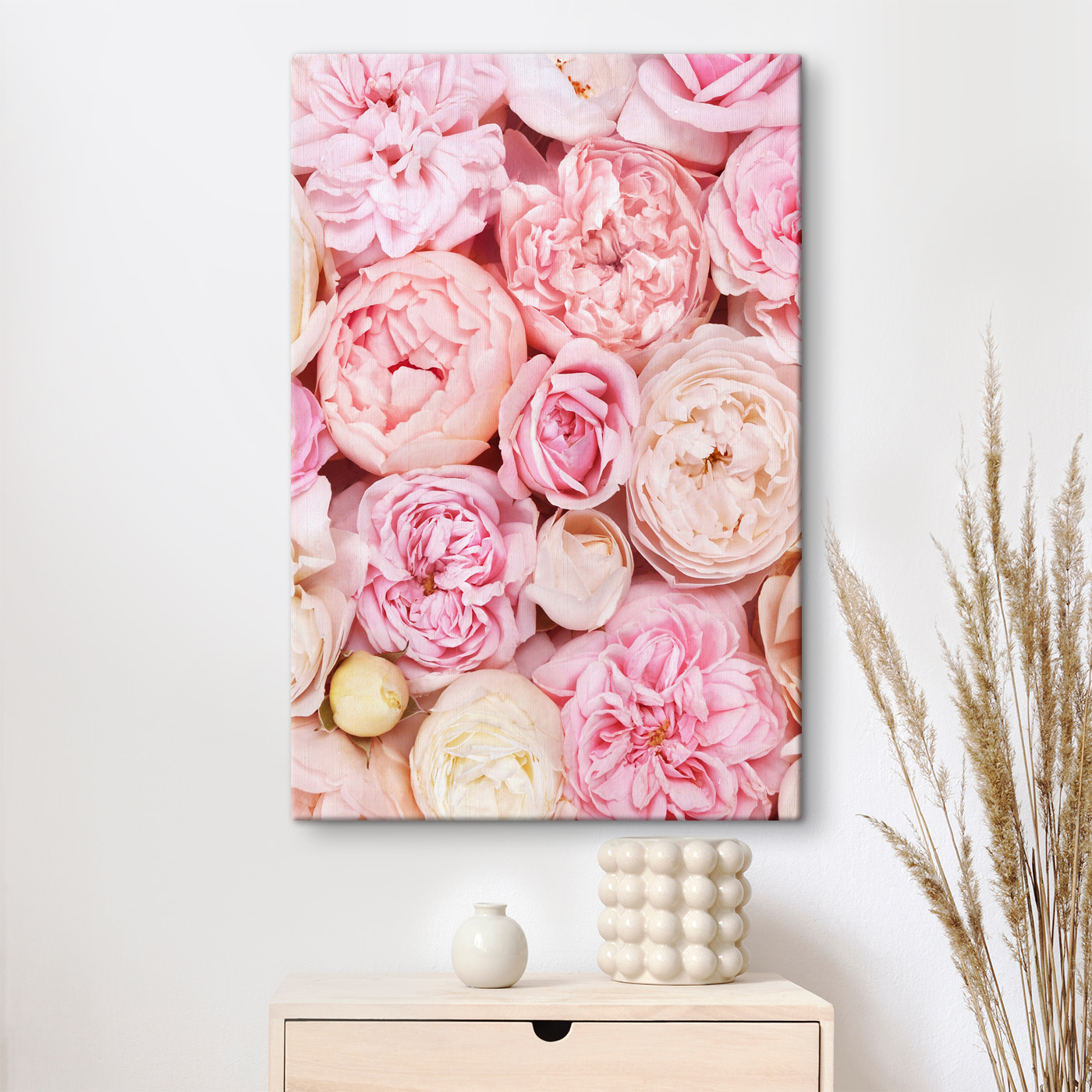 A group of pink and white flowers