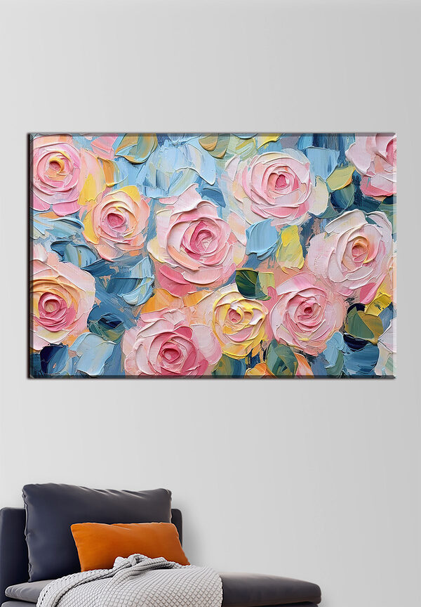 A painting of flowers and leaves