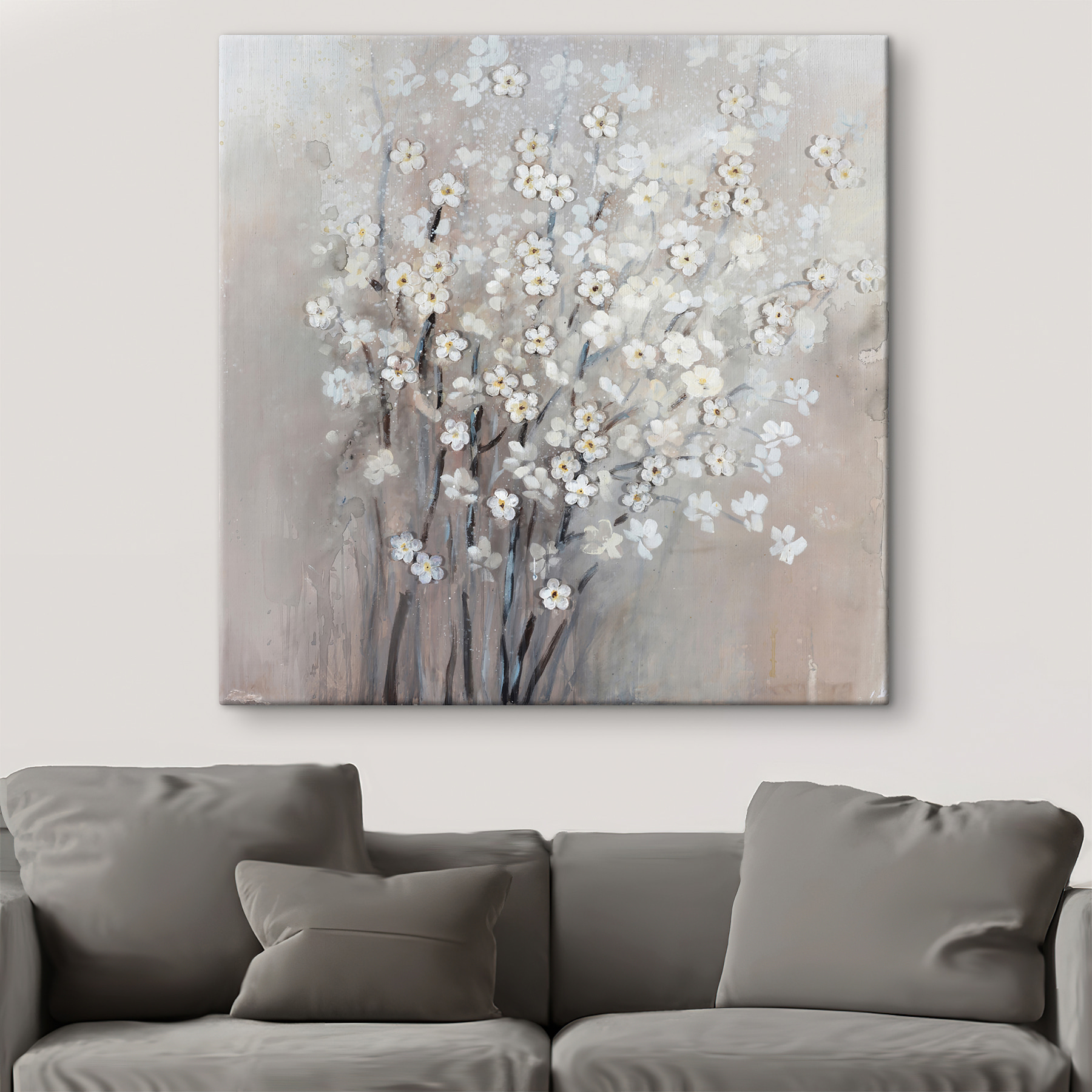A painting of white flowers A painting of white flowers