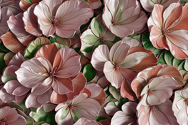 A group of pink and white flowers
