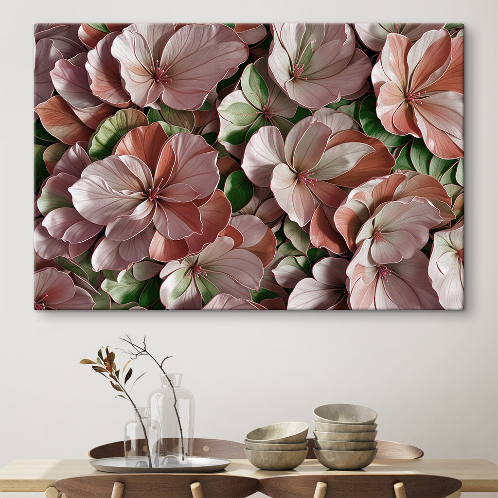 A group of pink and white flowers