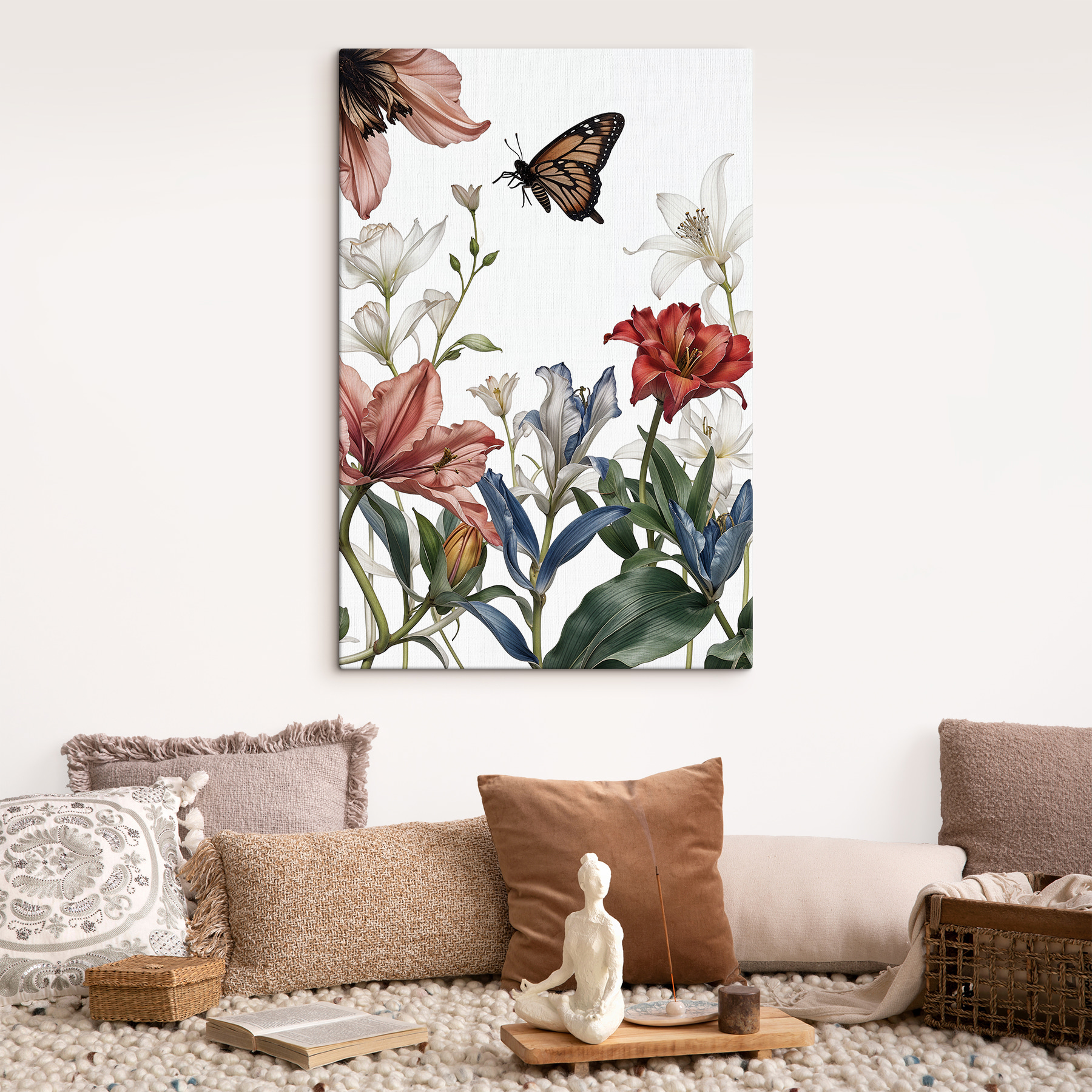 A butterfly flying over flowers