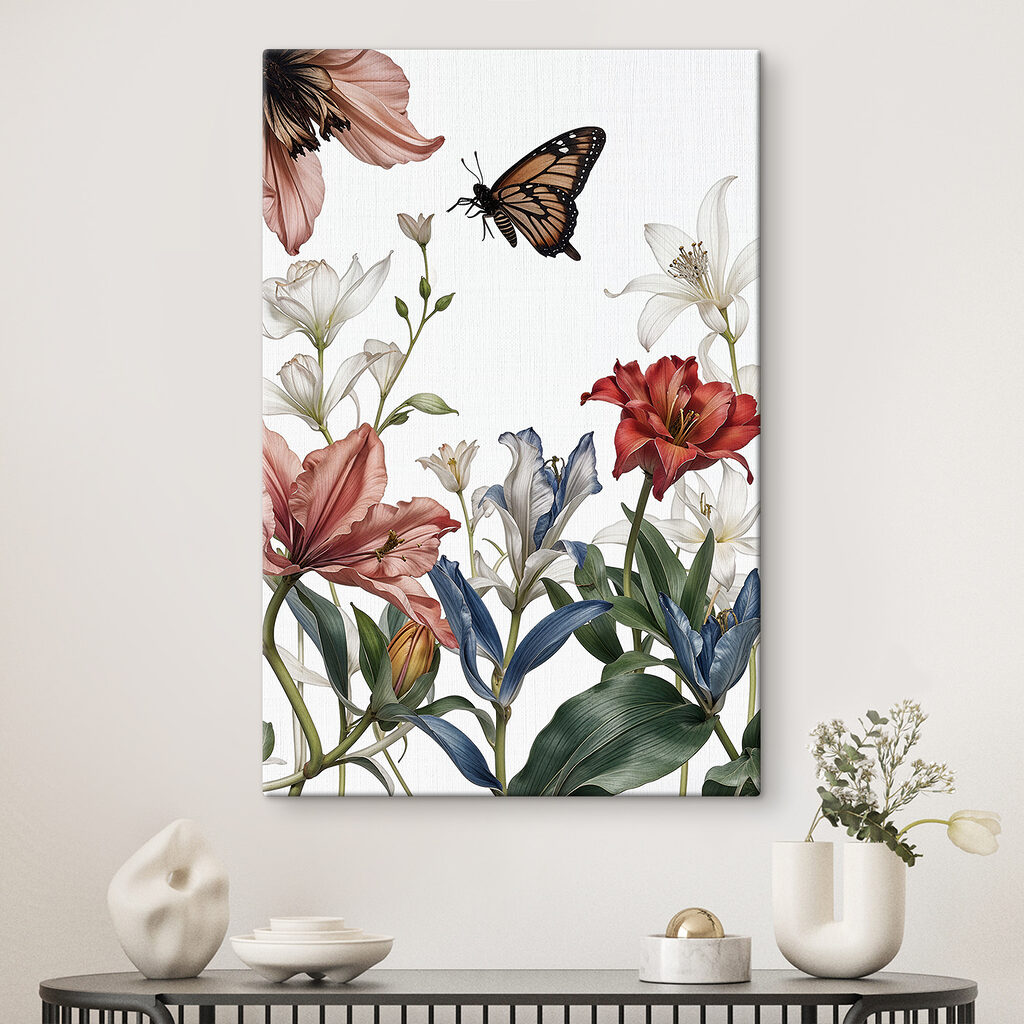 A butterfly flying over flowers