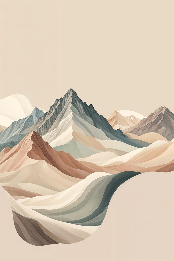A painting of mountains in different colors A painting of mountains in different colors